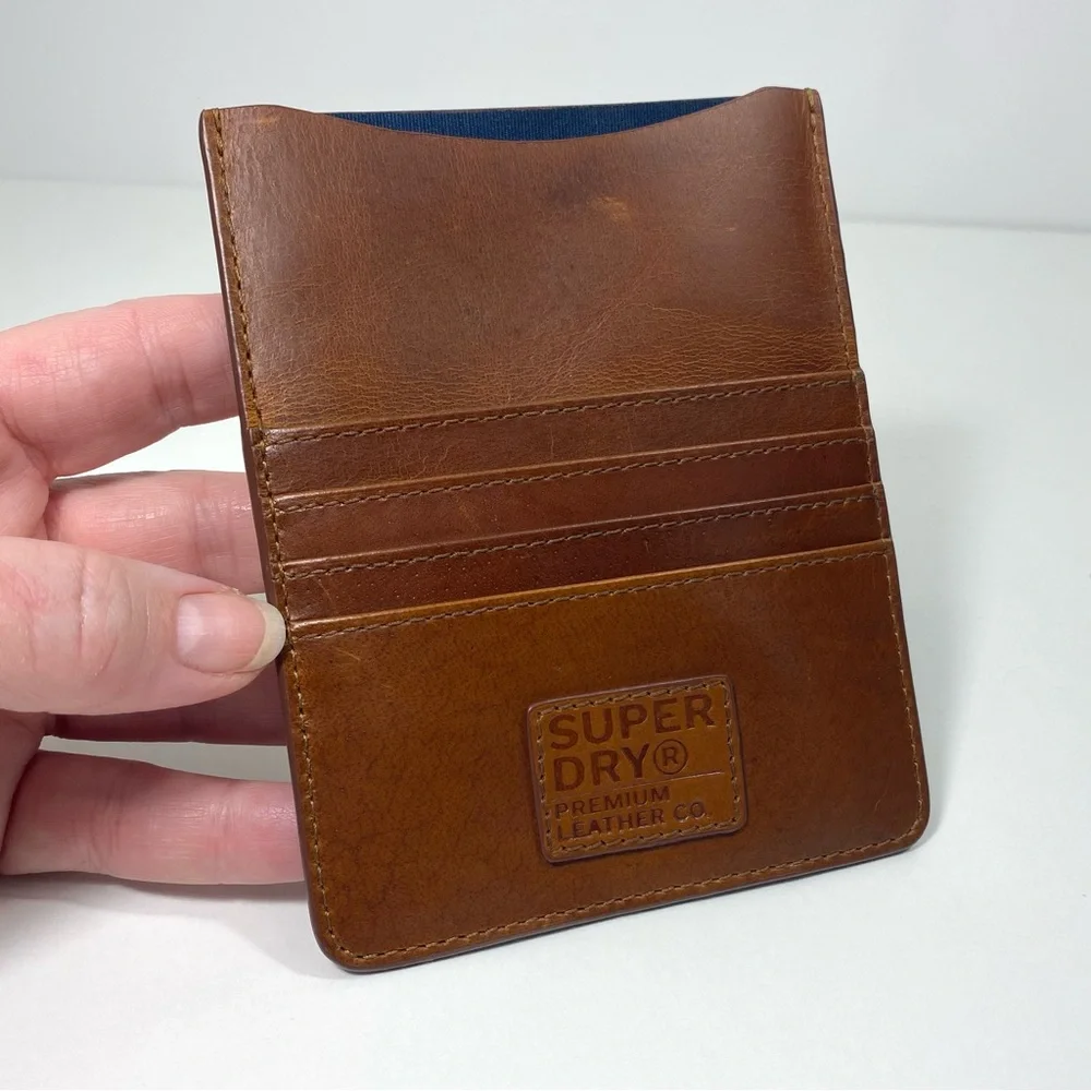 Superdry Premium Leather Cognac Brown Travel Wallet Passport Card Money Holder
